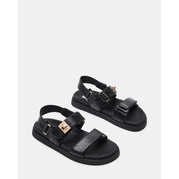 Steve Madden Women's Mona Sandal, Black Leather, 8.5 - Picture 1 of 4